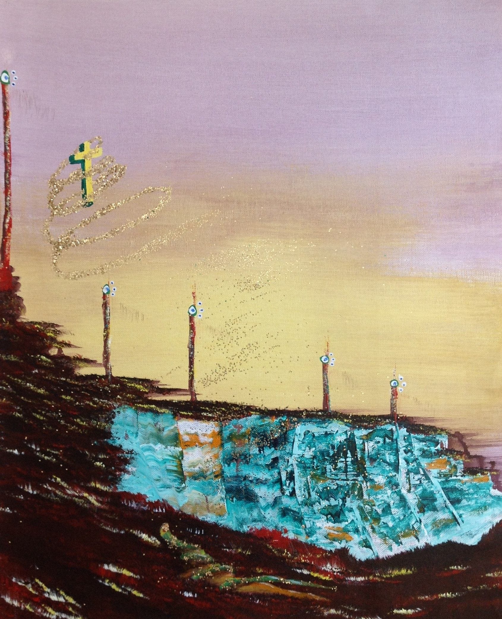 Experiment in Surrealism, 1991
Acrylic and Glitter on Canvas Paper
16"W x 20"H, Walli White, artist