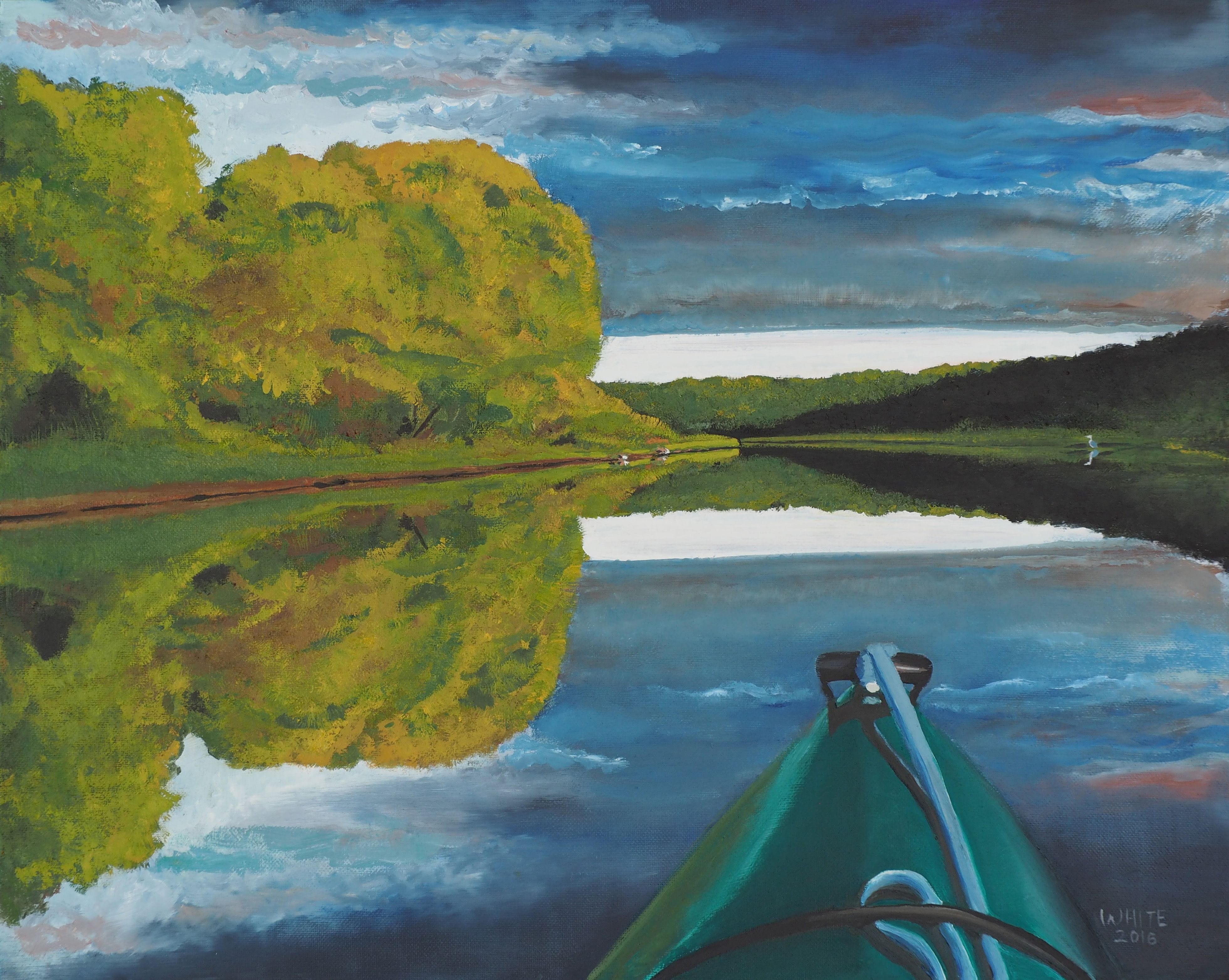Look at the Front of My Kayak, 2016
Oil on Canvas Board
20"W x 16"H, Walli White, artist