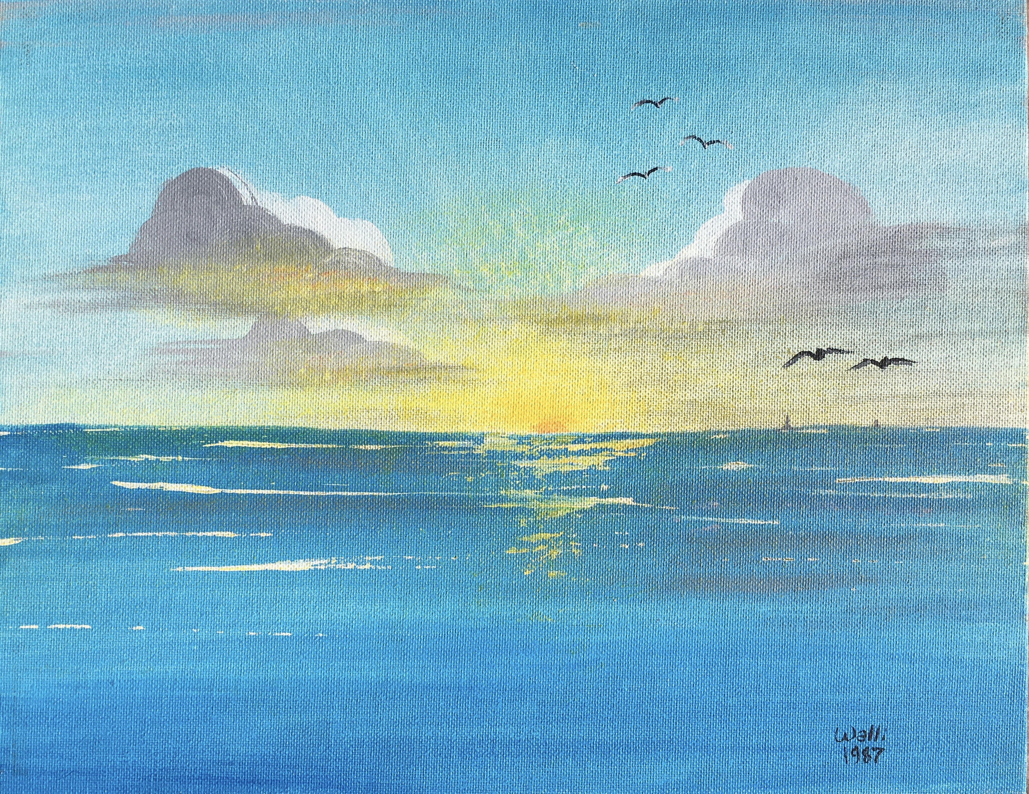 Sunset, 1987
Acrylic on Canvas Board
14"W x 11"H, Walli White, artist