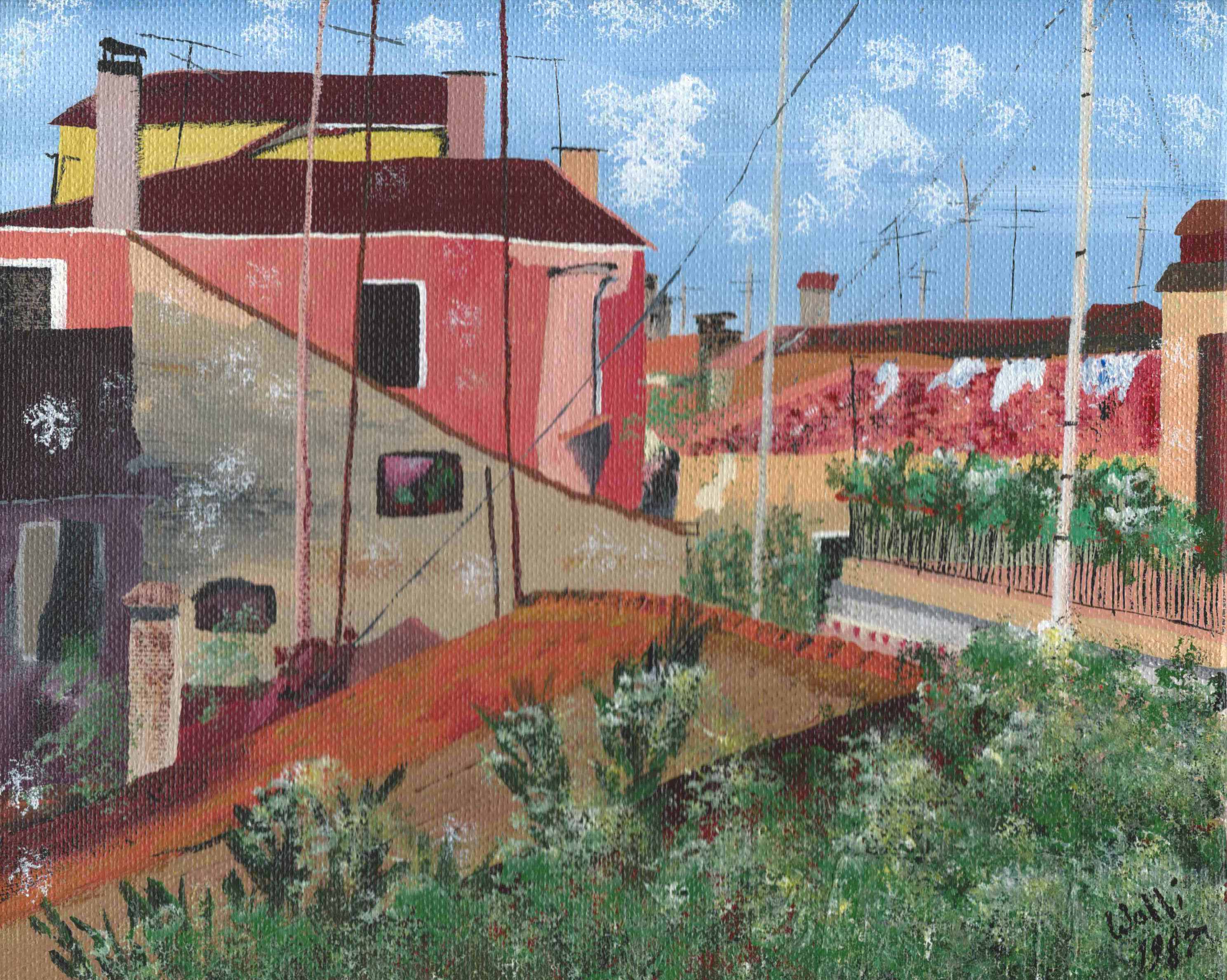 Venice Rooftops, 1987
Acrylic on Canvas Board
11"W x 8"H, Walli White, artist