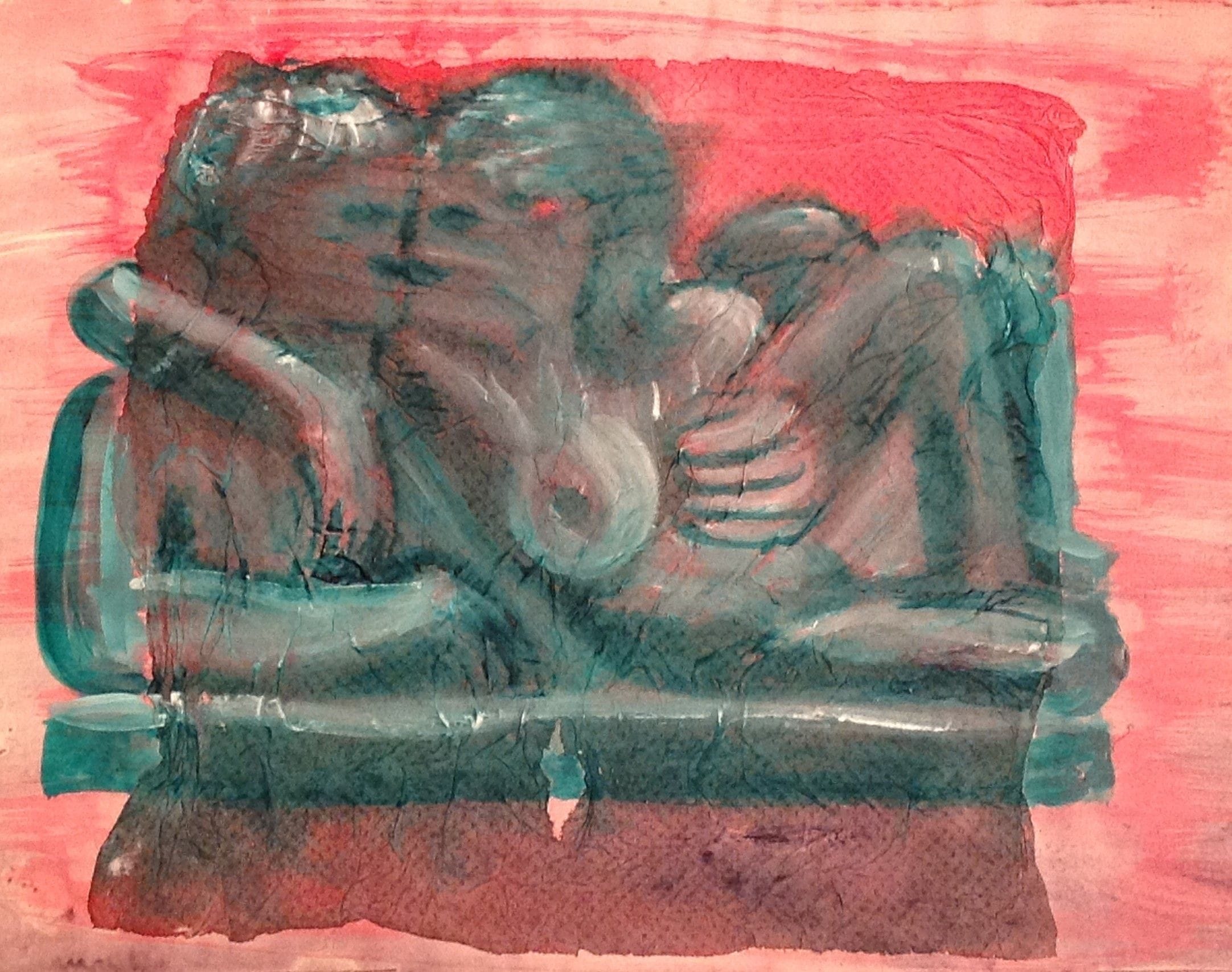 The Kiss, 1991
Watercolor on Paper Towel and Paper
11"W x 8.5"H, Walli White, artist