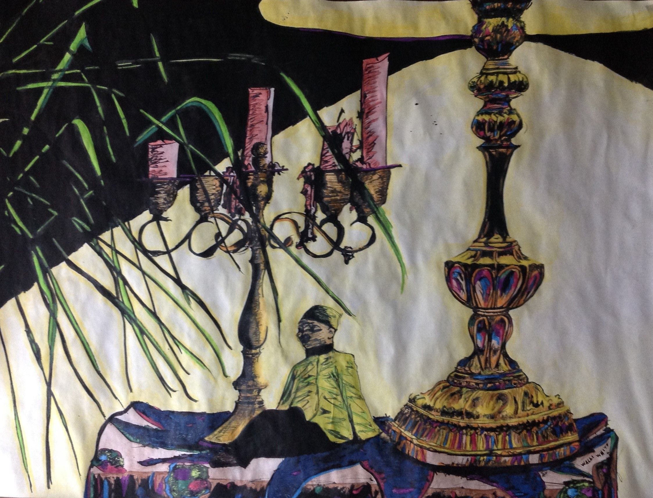 Still Life Colorized, 2016
Watercolor Pencils on India Ink on Paper
20"W x 16"H, Walli White, artist