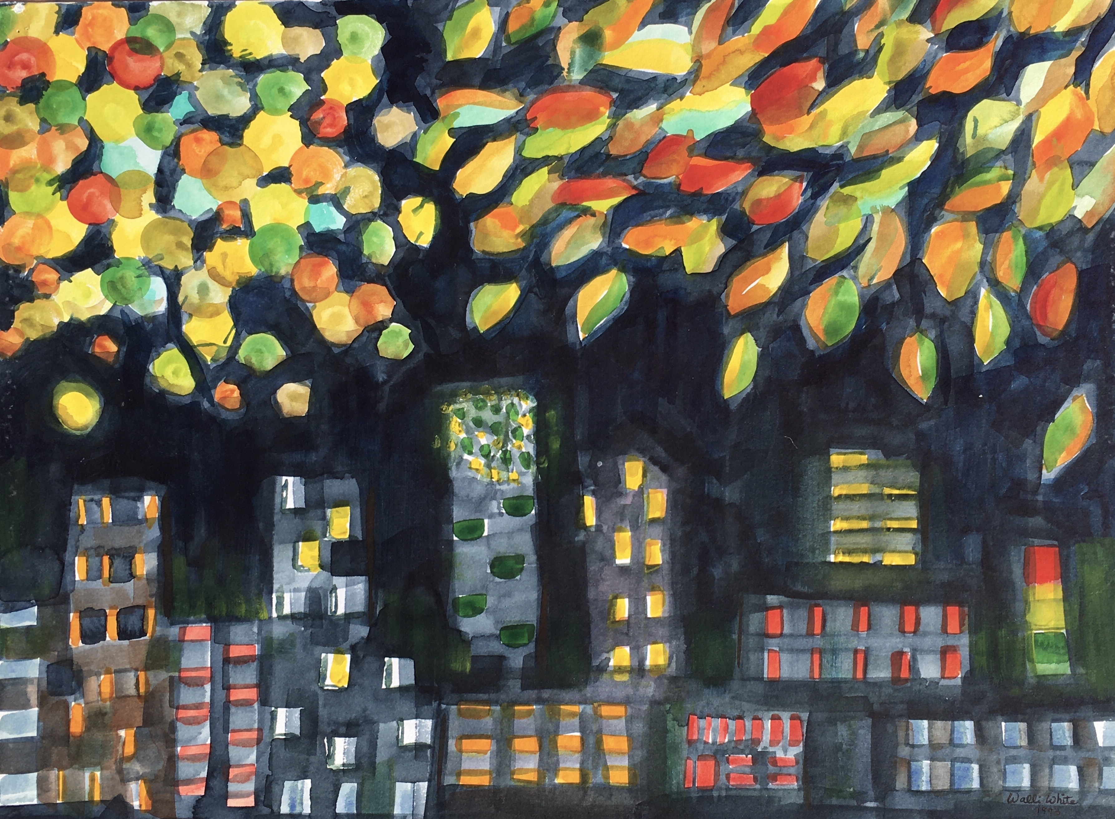 October City, 1993
Watercolor on Watercolor Paper
20"W x 15"H, Walli White, artist