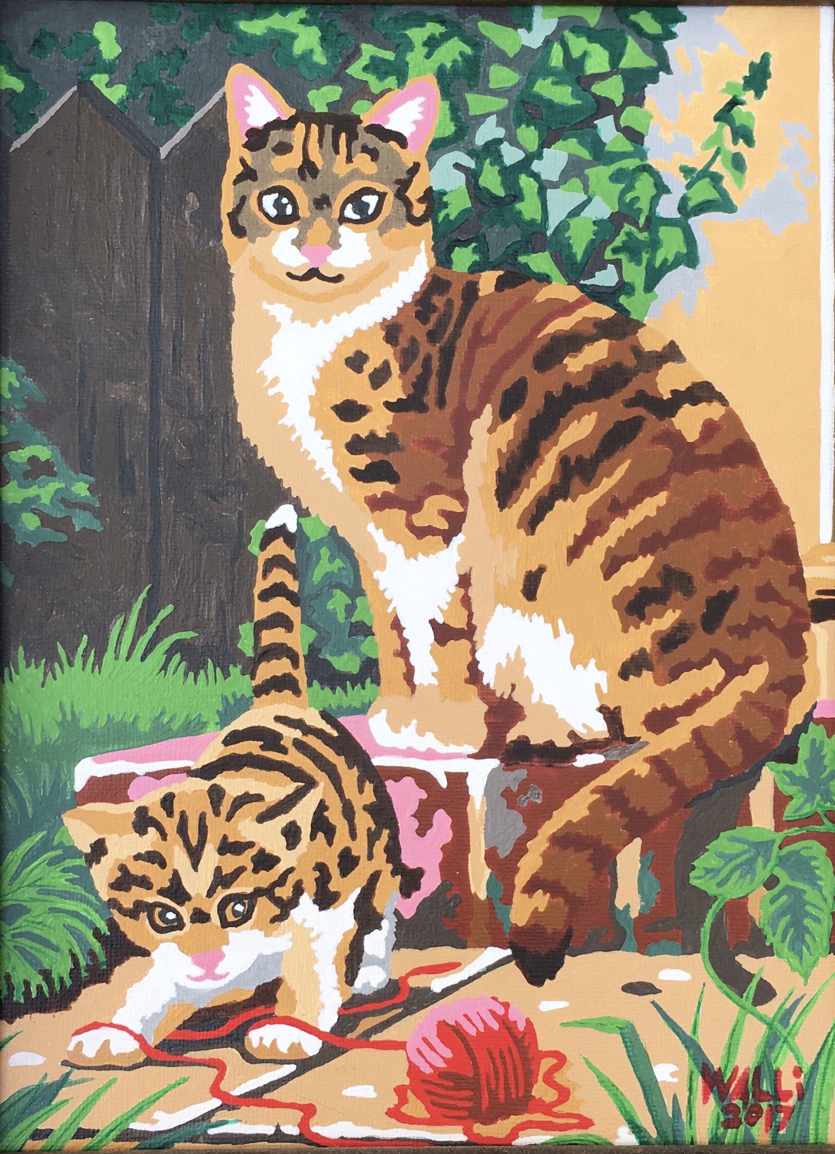 Cats with Red Yarn, 2017
Acrylic Paint-by-Number
9"W x 12"H, Walli White, artist