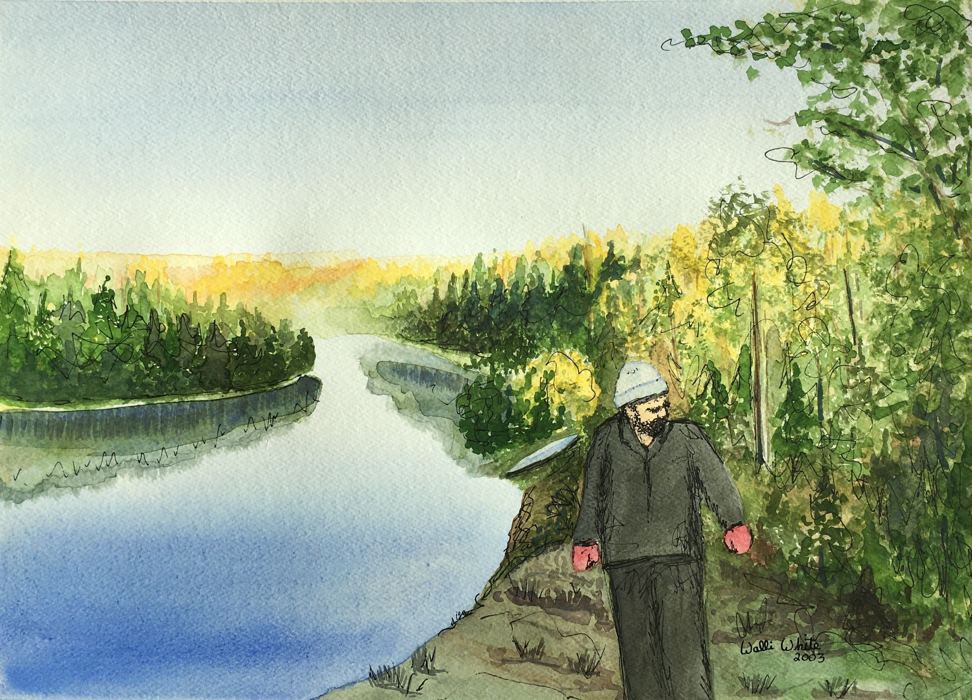 Boundary Waters in September, 2003
Watercolor and Ink on Watercolor Paper
15"W x 11"H, Walli White, artist