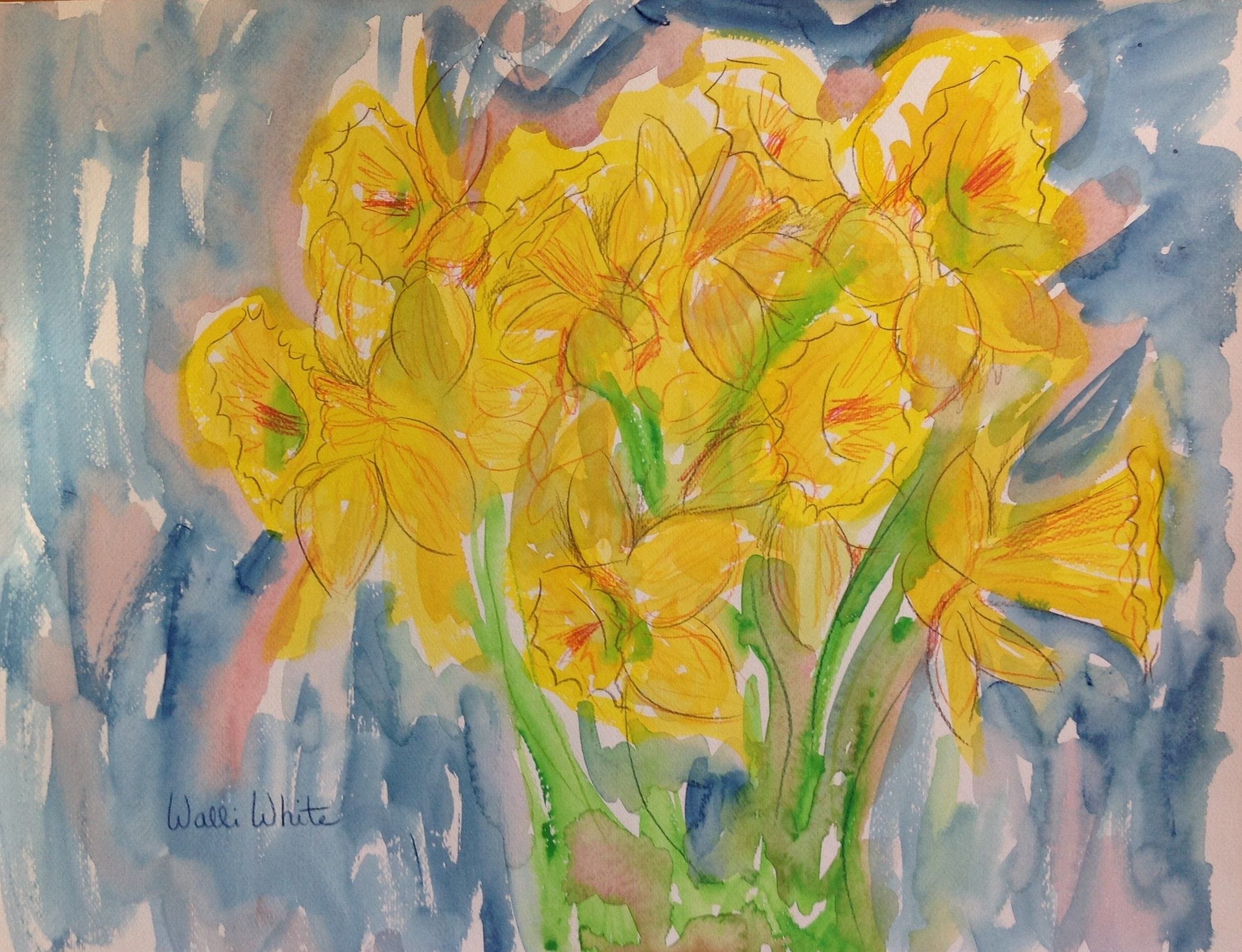Daffodils, 1994
Watercolor and Colored Pencils on Watercolor Paper
24"W x 18"H, Walli White, artist