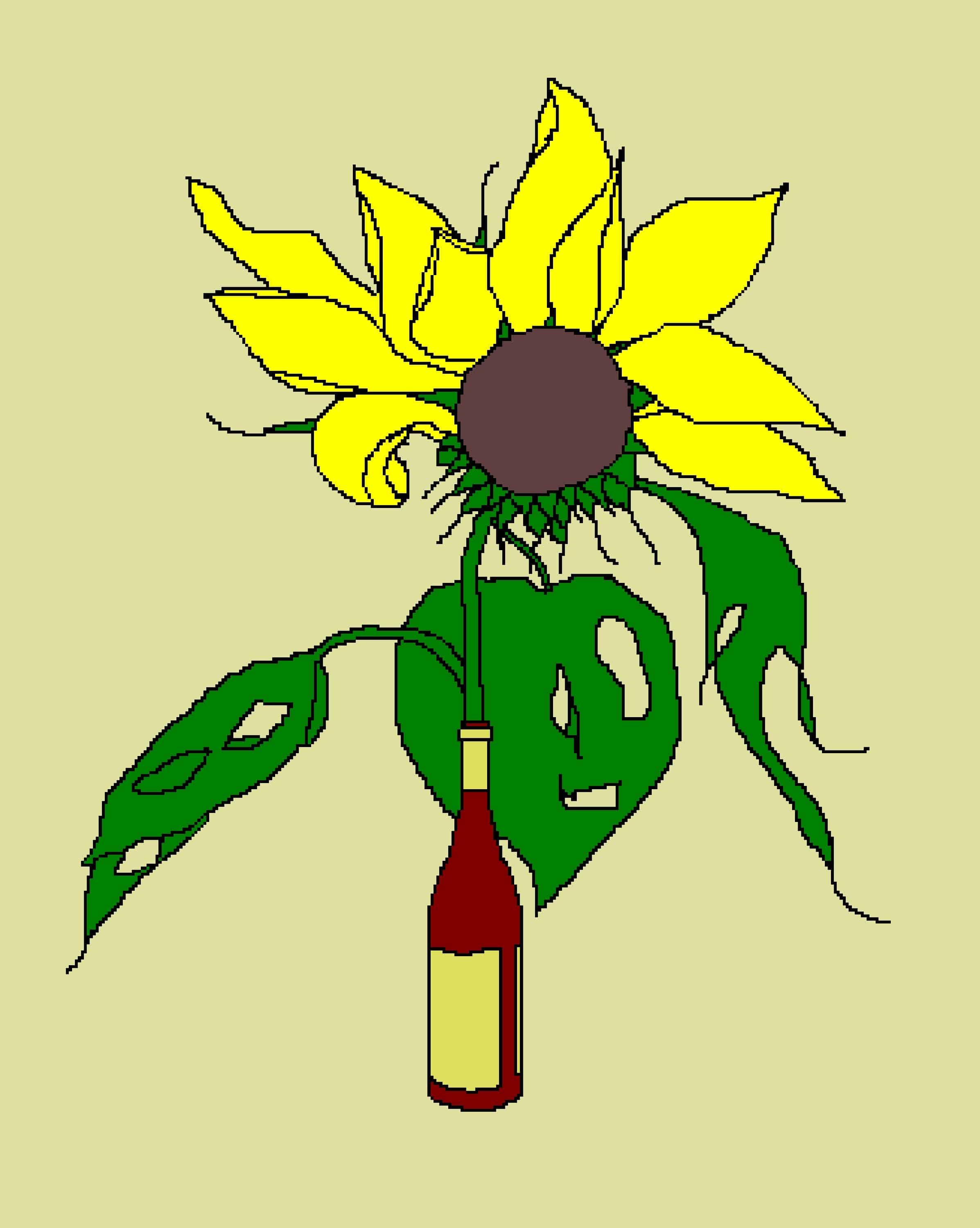 Sunflower in Bottle,
Early Computer Art, Walli White, artist